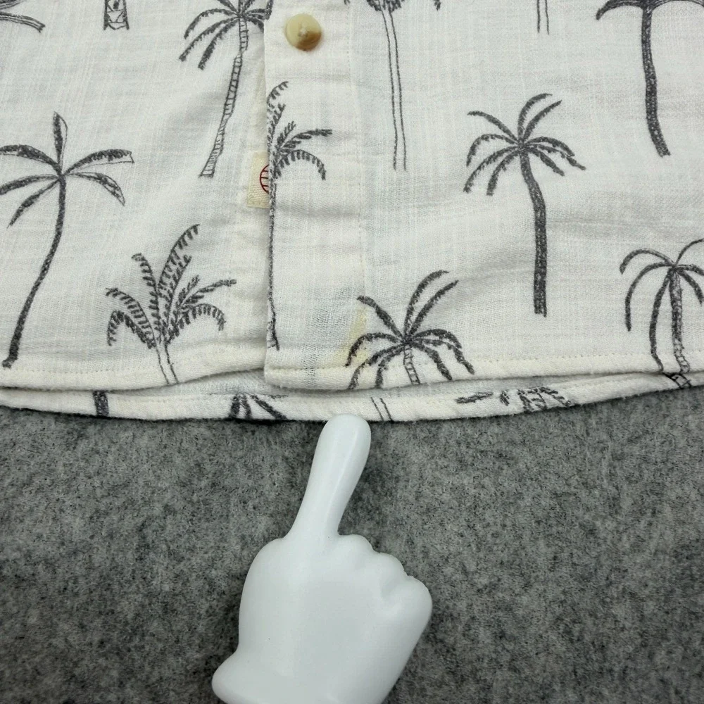 Marine Layer Shirt Mens XL White Green Palm Tree Button‎ Up Hemp Camp Hawaiian - Picture 7 of 10